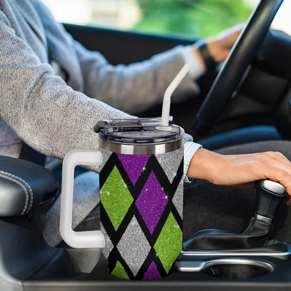 Leakproof Tumbler Vacuum Sealed Car Holder Friendly For Travel Teal And Peach Tropical Palm Leaf Pattern Water Tumbler white-style-23 - Colors F