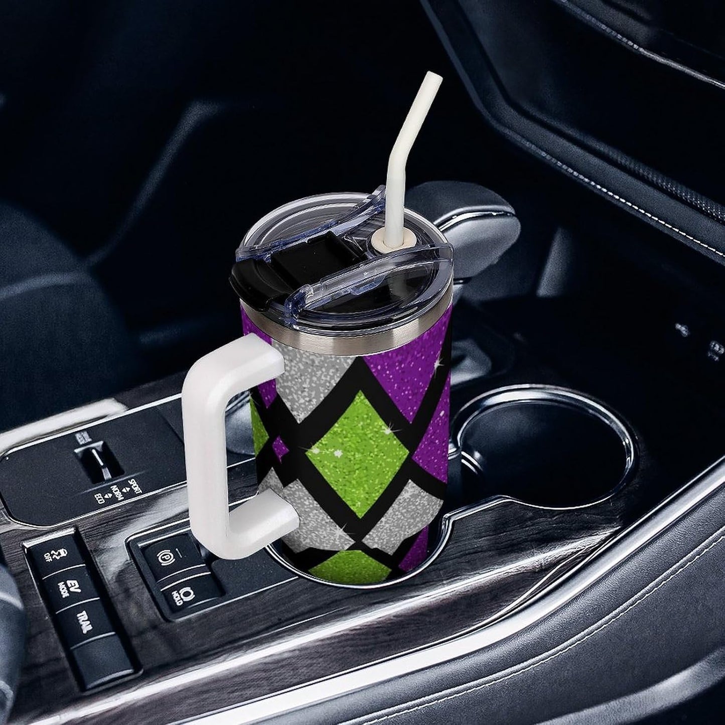 Leakproof Tumbler Vacuum Sealed Car Holder Friendly For Travel Teal And Peach Tropical Palm Leaf Pattern Water Tumbler white-style-23 - Colors F