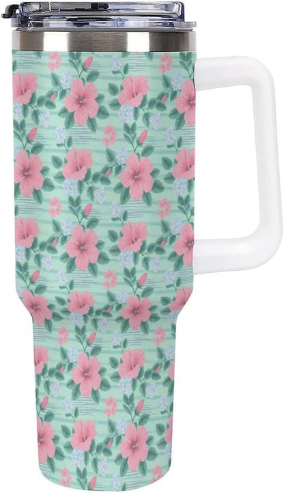 Leakproof Tumbler Vacuum Sealed Car Holder Friendly For Travel Teal And Peach Tropical Palm Leaf Pattern Water Tumbler white-style-23 - Colors F