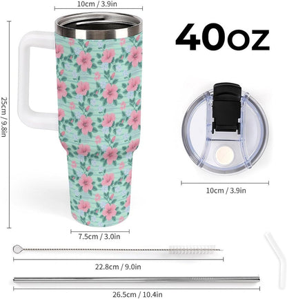 Leakproof Tumbler Vacuum Sealed Car Holder Friendly For Travel Teal And Peach Tropical Palm Leaf Pattern Water Tumbler white-style-23 - Colors F