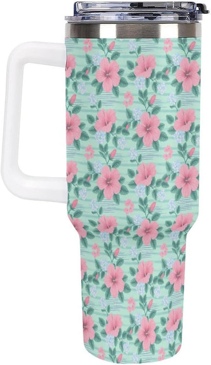 Leakproof Tumbler Vacuum Sealed Car Holder Friendly For Travel Teal And Peach Tropical Palm Leaf Pattern Water Tumbler white-style-23 - Colors F