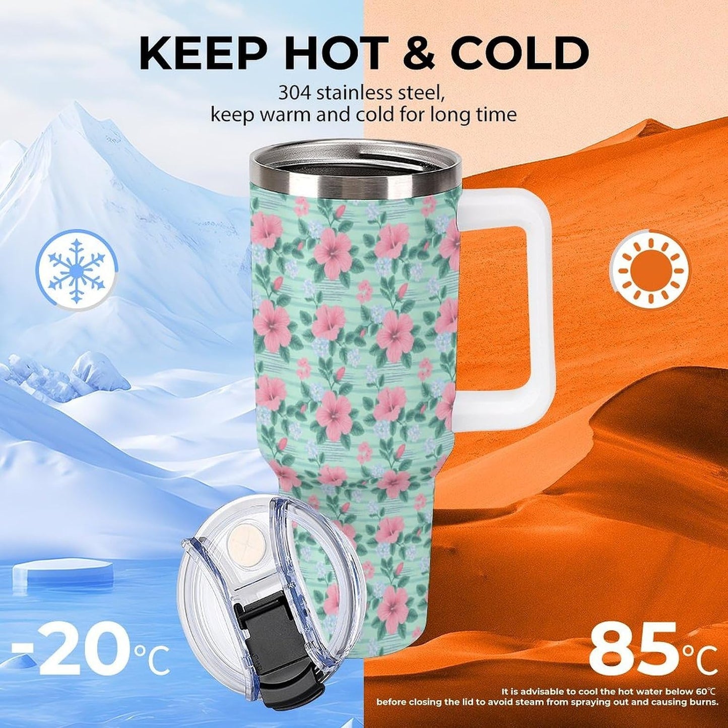 Leakproof Tumbler Vacuum Sealed Car Holder Friendly For Travel Teal And Peach Tropical Palm Leaf Pattern Water Tumbler white-style-23 - Colors F
