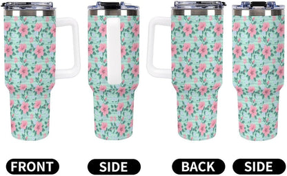 Leakproof Tumbler Vacuum Sealed Car Holder Friendly For Travel Teal And Peach Tropical Palm Leaf Pattern Water Tumbler white-style-23 - Colors F