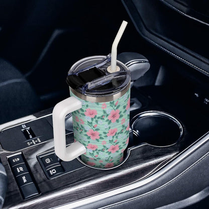 Leakproof Tumbler Vacuum Sealed Car Holder Friendly For Travel Teal And Peach Tropical Palm Leaf Pattern Water Tumbler white-style-23 - Colors F