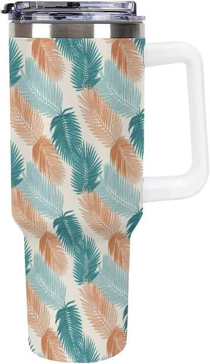 Leakproof Tumbler Vacuum Sealed Car Holder Friendly For Travel Teal And Peach Tropical Palm Leaf Pattern Water Tumbler white-style-23 - Colors F