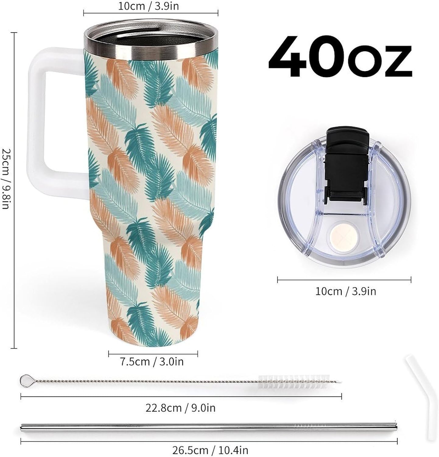 Leakproof Tumbler Vacuum Sealed Car Holder Friendly For Travel Teal And Peach Tropical Palm Leaf Pattern Water Tumbler white-style-23 - Colors F