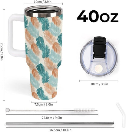 Leakproof Tumbler Vacuum Sealed Car Holder Friendly For Travel Teal And Peach Tropical Palm Leaf Pattern Water Tumbler white-style-23 - Colors F
