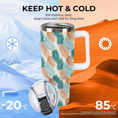 Leakproof Tumbler Vacuum Sealed Car Holder Friendly For Travel Teal And Peach Tropical Palm Leaf Pattern Water Tumbler white-style-23 - Colors F
