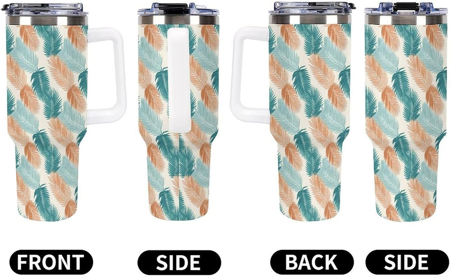 Leakproof Tumbler Vacuum Sealed Car Holder Friendly For Travel Teal And Peach Tropical Palm Leaf Pattern Water Tumbler white-style-23 - Colors F