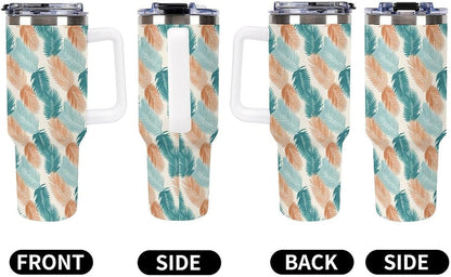 Leakproof Tumbler Vacuum Sealed Car Holder Friendly For Travel Teal And Peach Tropical Palm Leaf Pattern Water Tumbler white-style-23 - Colors F
