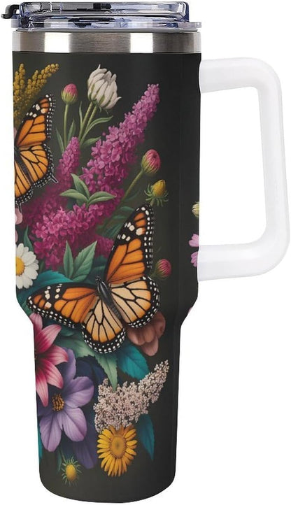 Leakproof Tumbler Vacuum Sealed Car Holder Friendly For Travel Teal And Peach Tropical Palm Leaf Pattern Water Tumbler white-style-23 - Colors F