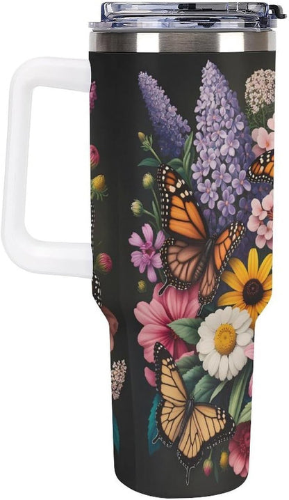 Leakproof Tumbler Vacuum Sealed Car Holder Friendly For Travel Teal And Peach Tropical Palm Leaf Pattern Water Tumbler white-style-23 - Colors F