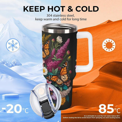 Leakproof Tumbler Vacuum Sealed Car Holder Friendly For Travel Teal And Peach Tropical Palm Leaf Pattern Water Tumbler white-style-23 - Colors F