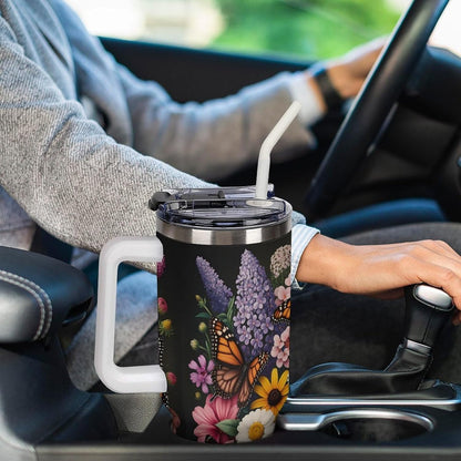 Leakproof Tumbler Vacuum Sealed Car Holder Friendly For Travel Teal And Peach Tropical Palm Leaf Pattern Water Tumbler white-style-23 - Colors F