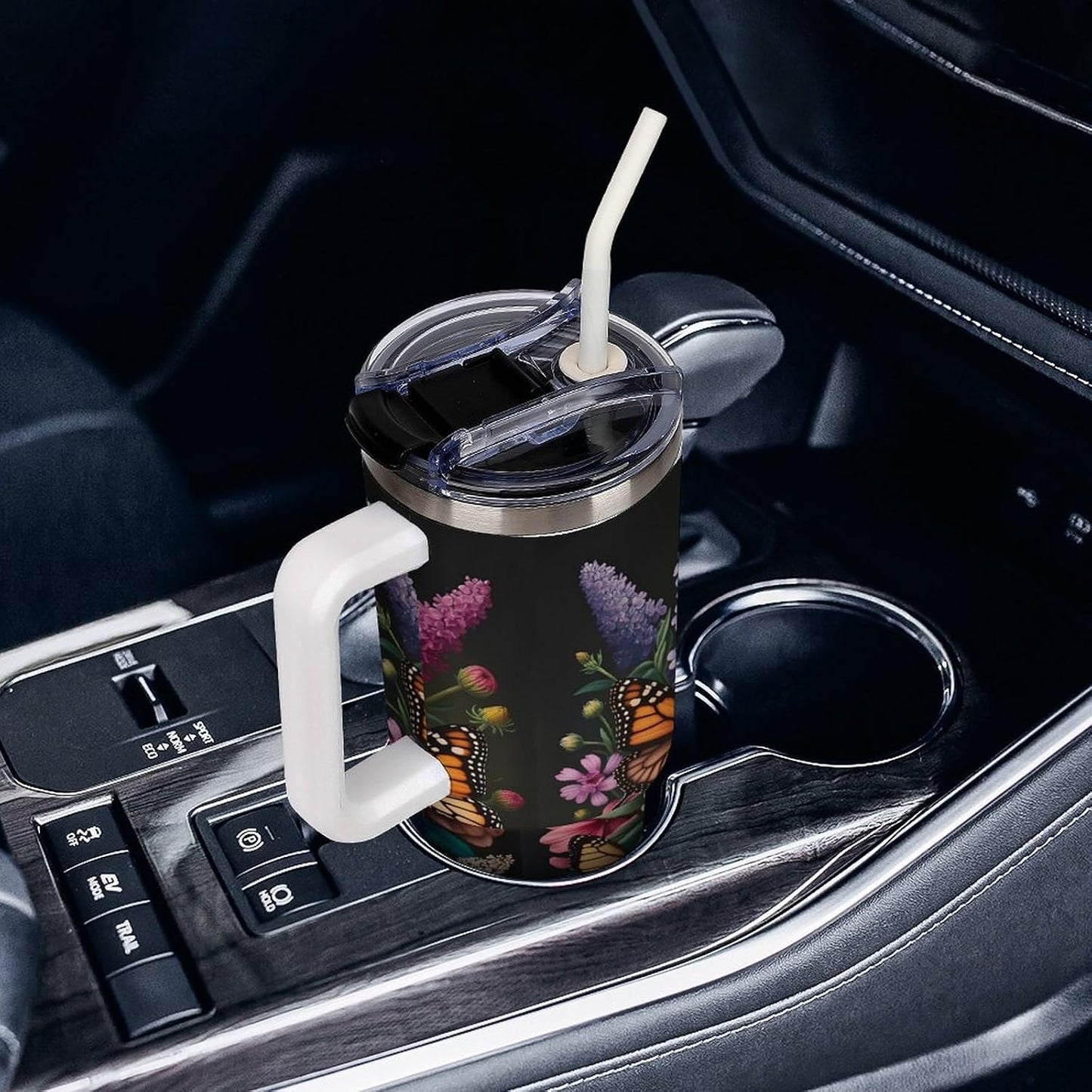 Leakproof Tumbler Vacuum Sealed Car Holder Friendly For Travel Teal And Peach Tropical Palm Leaf Pattern Water Tumbler white-style-23 - Colors F