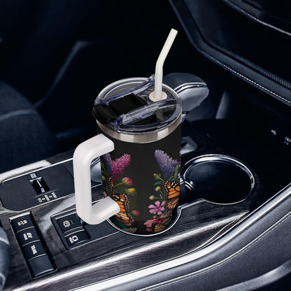 Leakproof Tumbler Vacuum Sealed Car Holder Friendly For Travel Teal And Peach Tropical Palm Leaf Pattern Water Tumbler white-style-23 - Colors F