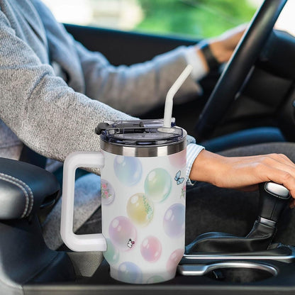 Leakproof Tumbler Vacuum Sealed Car Holder Friendly For Travel Teal And Peach Tropical Palm Leaf Pattern Water Tumbler white-style-23 - Colors F