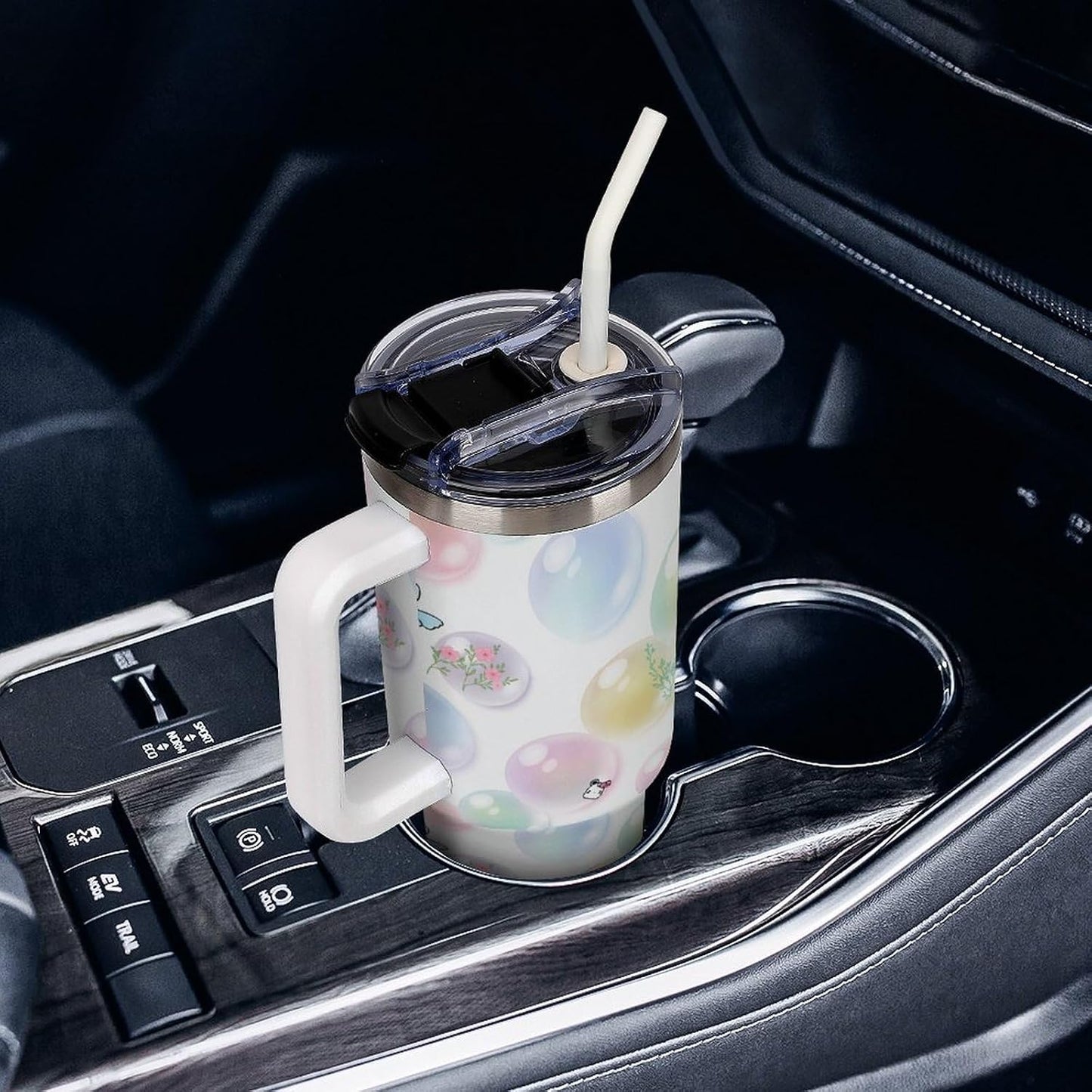 Leakproof Tumbler Vacuum Sealed Car Holder Friendly For Travel Teal And Peach Tropical Palm Leaf Pattern Water Tumbler white-style-23 - Colors F