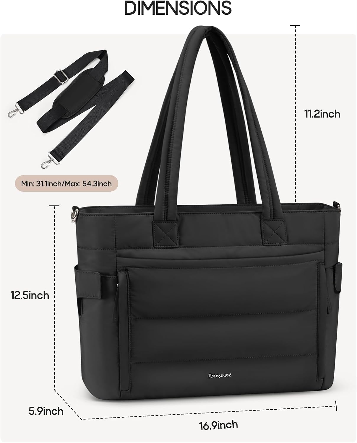 Puffer Tote Bag with 40oz Cup Holder, Quilted Work Bag | Puffy Tote Bag,Fits 15.6" laptop,40oz bottle pockets,Multi-Pocket Organizer,Work School Travel,Lightweight Quilted