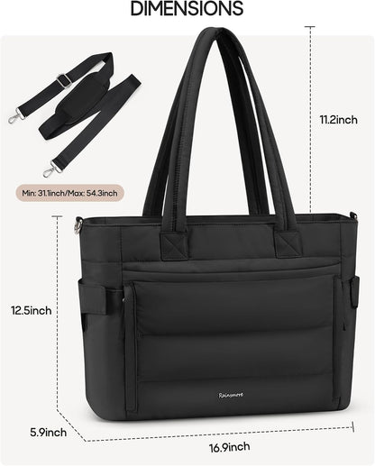 Puffer Tote Bag with 40oz Cup Holder, Quilted Work Bag | Puffy Tote Bag,Fits 15.6" laptop,40oz bottle pockets,Multi-Pocket Organizer,Work School Travel,Lightweight Quilted