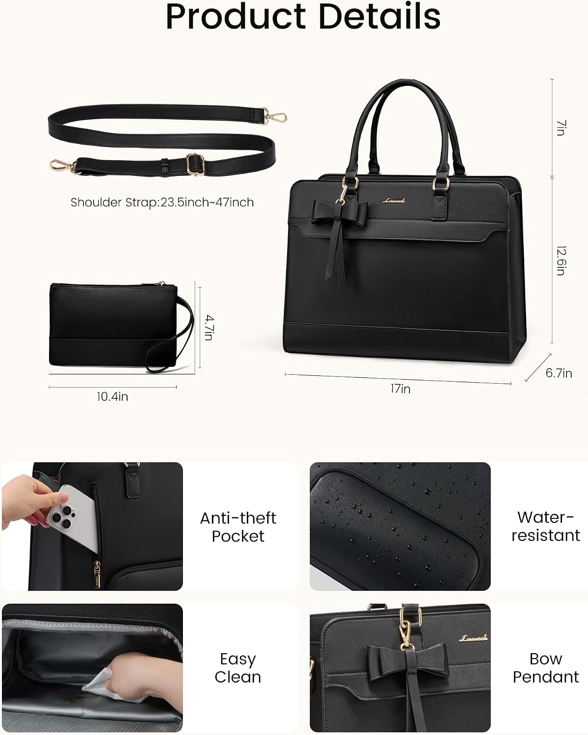 Laptop Tote Bag for Women,Leather Work Bag, Waterproof Business Teacher Bag,Large Computer Handbag Purse Briefcase,Office Gifts for Women