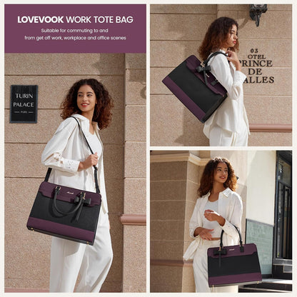 Laptop Tote Bag for Women,Leather Work Bag, Waterproof Business Teacher Bag,Large Computer Handbag Purse Briefcase,Office Gifts for Women