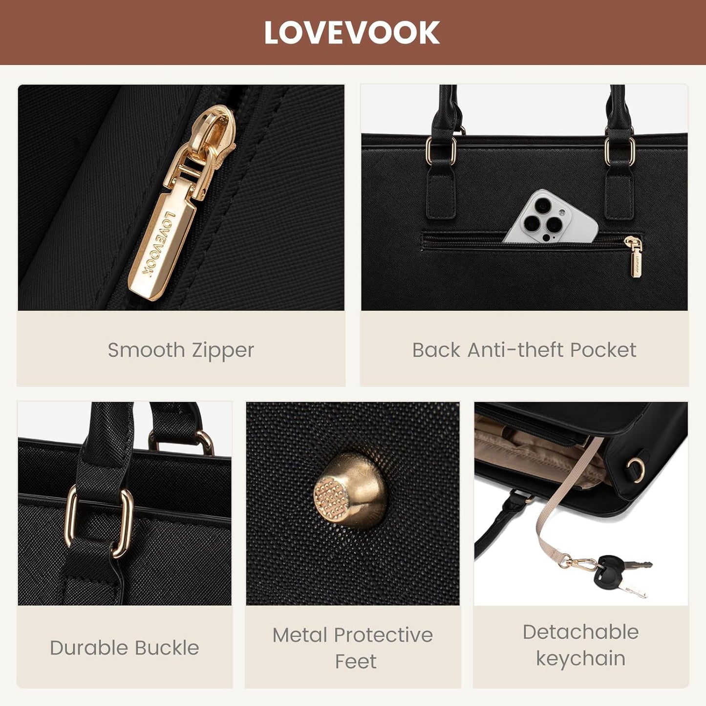 Laptop Tote Bag for Women,Leather Work Bag, Waterproof Business Teacher Bag,Large Computer Handbag Purse Briefcase,Office Gifts for Women