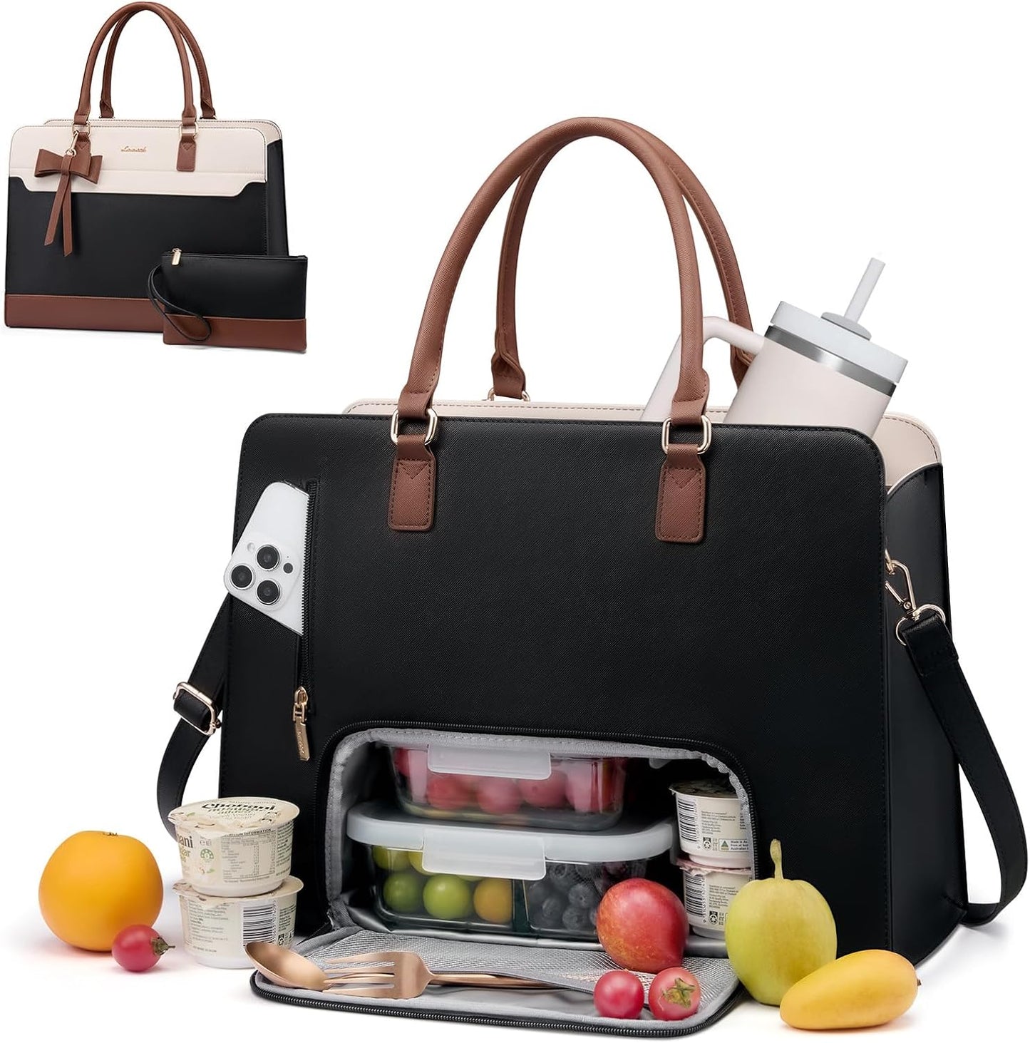 Laptop Tote Bag for Women,Leather Work Bag, Waterproof Business Teacher Bag,Large Computer Handbag Purse Briefcase,Office Gifts for Women