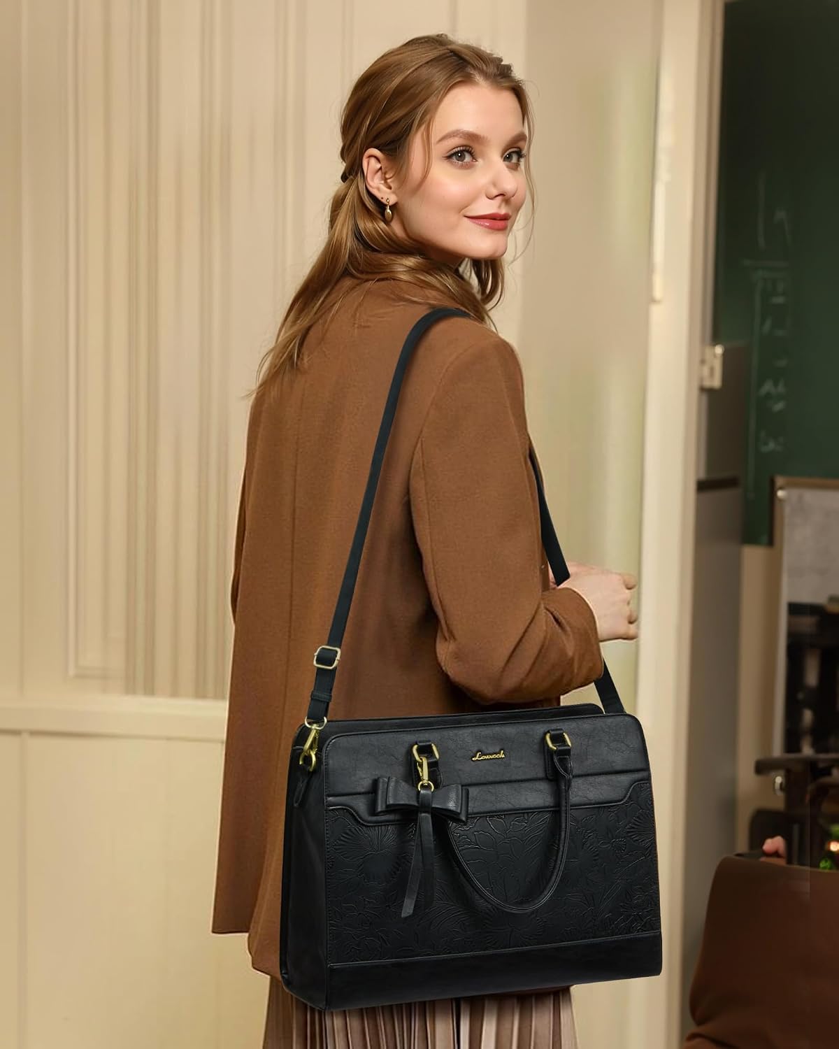 Laptop Tote Bag for Women,Leather Work Bag, Waterproof Business Teacher Bag,Large Computer Handbag Purse Briefcase,Office Gifts for Women