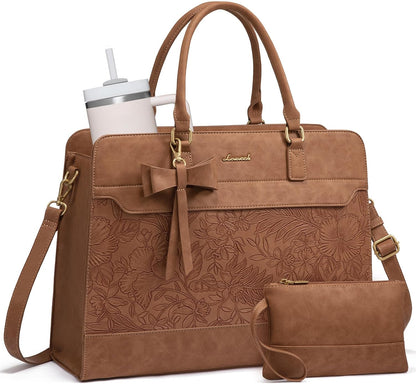 Laptop Tote Bag for Women,Leather Work Bag, Waterproof Business Teacher Bag,Large Computer Handbag Purse Briefcase,Office Gifts for Women