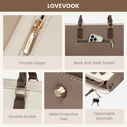 Laptop Tote Bag for Women,Leather Work Bag, Waterproof Business Teacher Bag,Large Computer Handbag Purse Briefcase,Office Gifts for Women