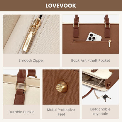 Laptop Tote Bag for Women,Leather Work Bag, Waterproof Business Teacher Bag,Large Computer Handbag Purse Briefcase,Office Gifts for Women