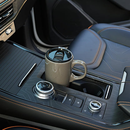 Ceramic Travel Coffee Mug with Handle and Lid, 18 oz, Portable Coffee Cup for Car Cup Holder, Microwave and Dishwasher Safe (Black)