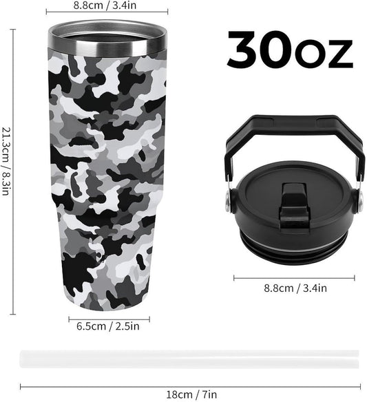 Black Grey White Camo Tumbler 30 Oz Large Capacity Car Cup Portable Coffee Mug Stainless Steel Travel Mug Exquisite Vacuum Insulated Tumbler&Coffee Cup Reusable Water Bottle
