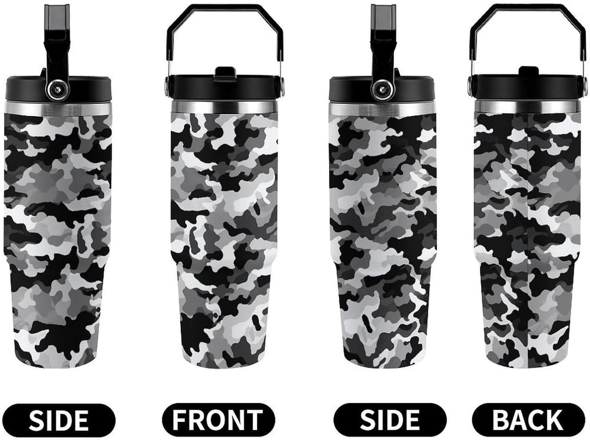 Black Grey White Camo Tumbler 30 Oz Large Capacity Car Cup Portable Coffee Mug Stainless Steel Travel Mug Exquisite Vacuum Insulated Tumbler&Coffee Cup Reusable Water Bottle