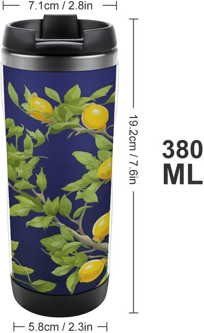 Lemon Tree Travel Mugs Reusable Leak-Proof Car Cup Stainless Steel Inner Liner Tumbler Fashion Double-Layer Insulated Coffee Mug for Camping Office Vehicles