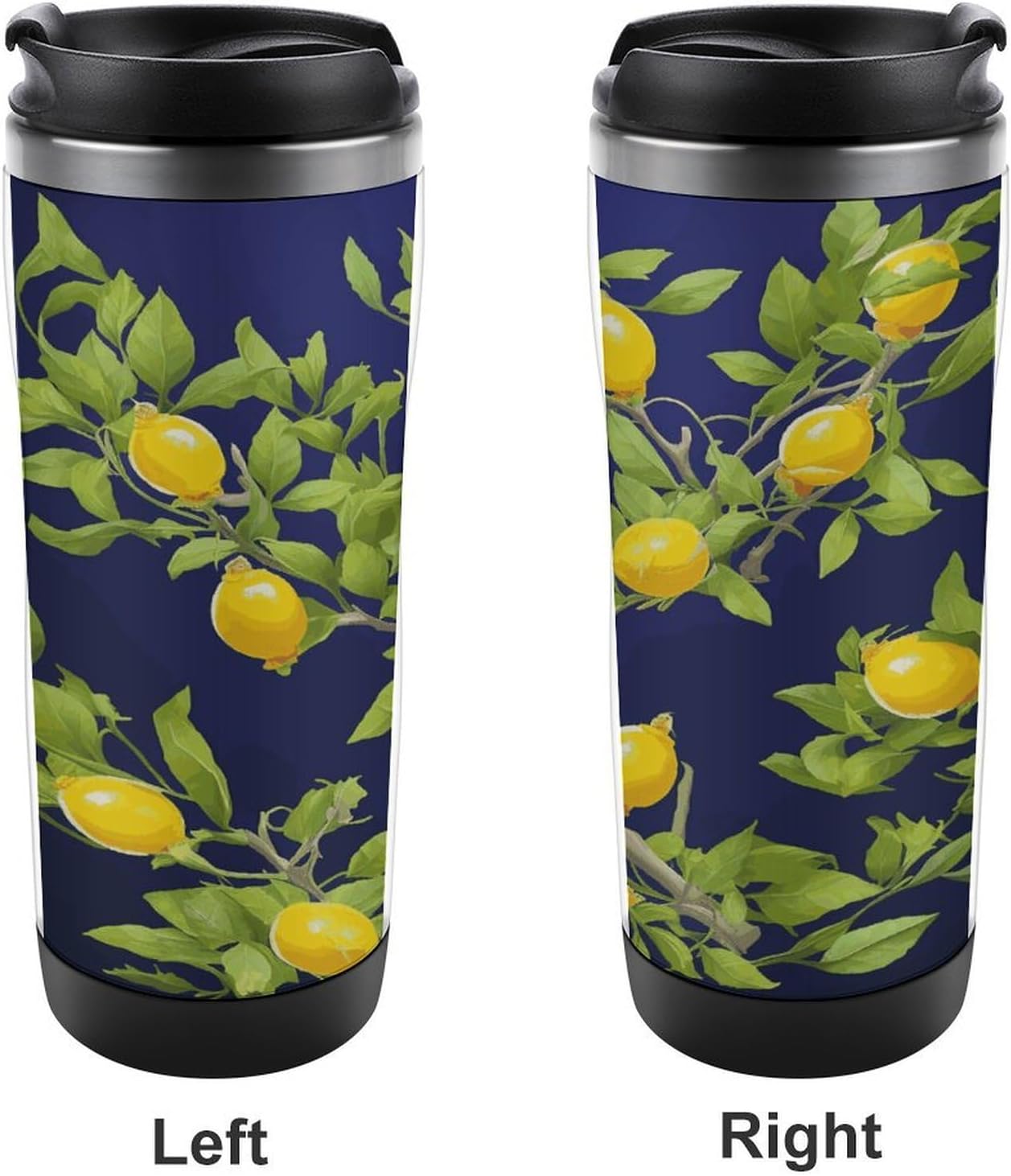 Lemon Tree Travel Mugs Reusable Leak-Proof Car Cup Stainless Steel Inner Liner Tumbler Fashion Double-Layer Insulated Coffee Mug for Camping Office Vehicles