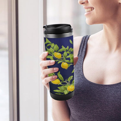 Lemon Tree Travel Mugs Reusable Leak-Proof Car Cup Stainless Steel Inner Liner Tumbler Fashion Double-Layer Insulated Coffee Mug for Camping Office Vehicles