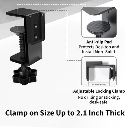 4-in-1 Desk Organizer- Large Desk Cup Holder Clamp with Headphone Stand, Pencil Holder and Phone Stand - Detachable, Rotating Hanger, Office & PC Gaming Accessories for Cup, Phone and Pen