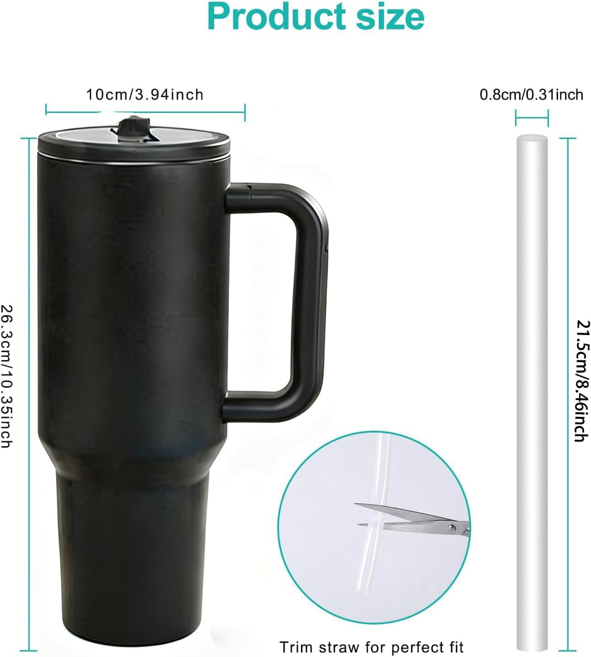 40oz Insulated Tumbler with Handle & Straw Lid, Light Blue