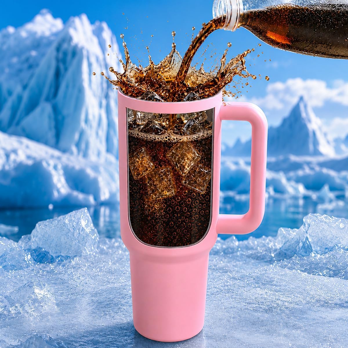 40oz Insulated Tumbler with Handle & Straw Lid, Light Blue