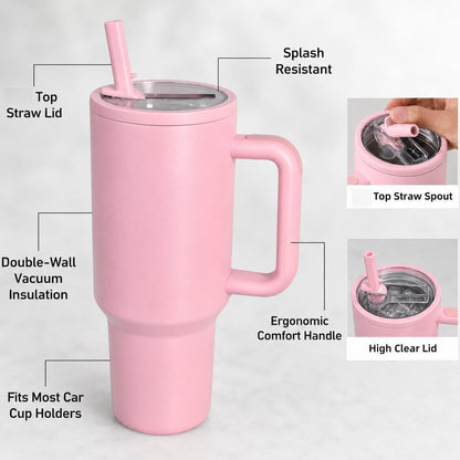 40oz Insulated Tumbler with Handle & Straw Lid, Light Blue