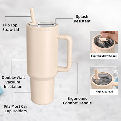 40oz Insulated Tumbler with Handle & Straw Lid, Light Blue