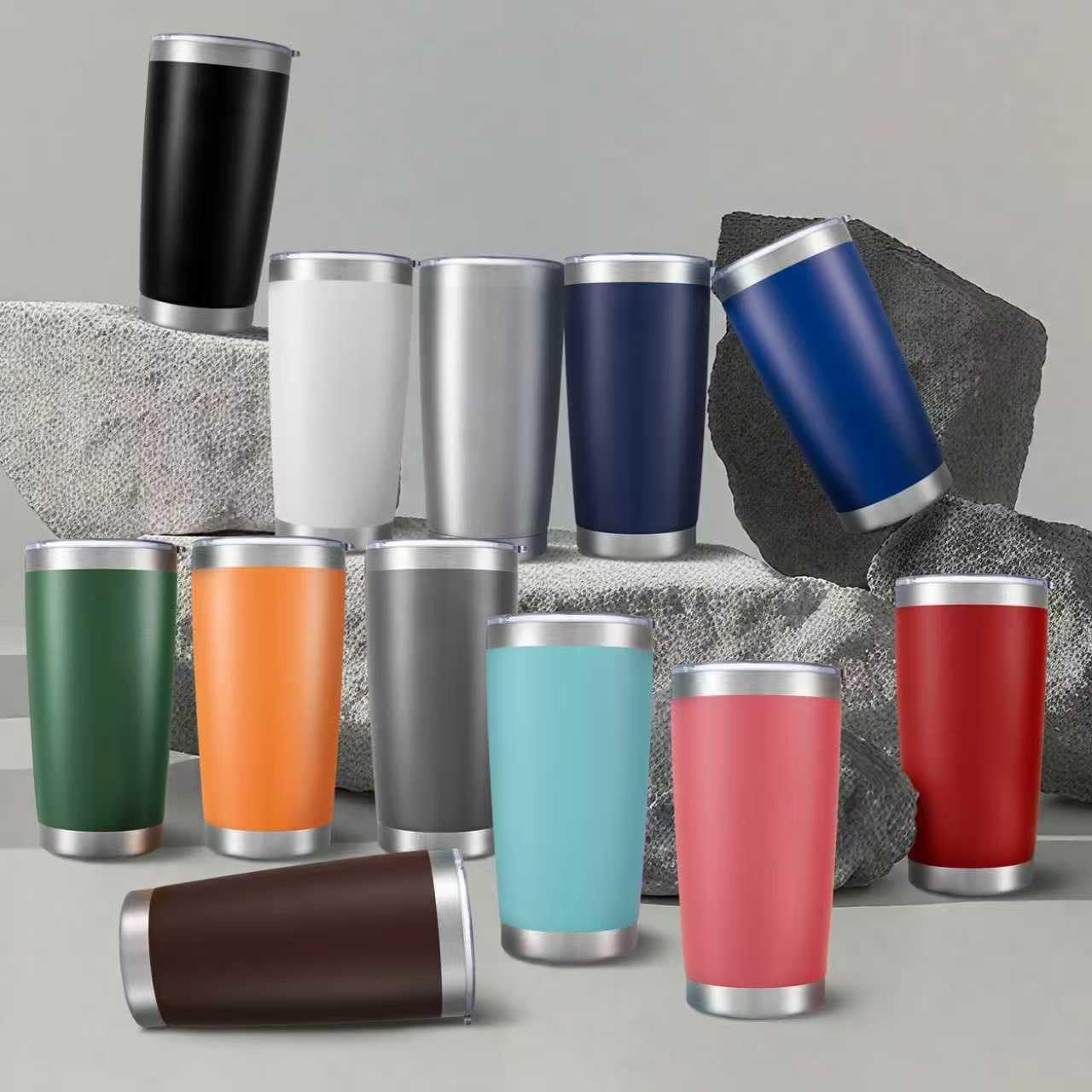 20 oz Tumbler with Lid Stainless Steel Insulated Tumblers, 1 Pack | Leak Proof Lid, Double Wall & Vacuum, Powder Coated, Fit Most Car Cup Holders, for Cold and Hot Drinks, Blue