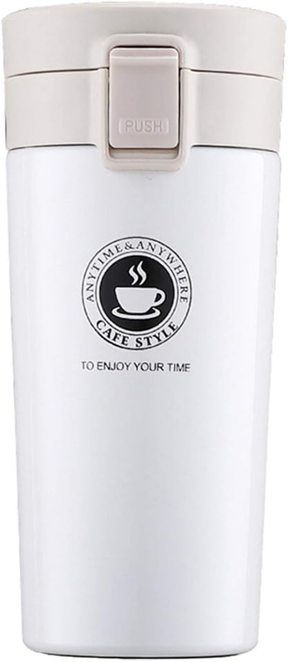 Vacuum-Insulated Travel Coffee Mug, 13 Oz/380Ml, Double-Wall Stainless Steel Spill-Proof Coffee Mug with Bouncing Lid (Brown)