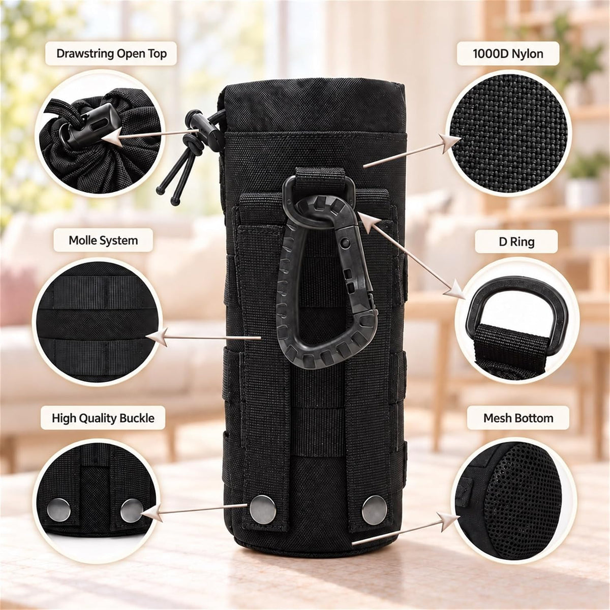 Tactical Water Bottle Pouch, Anti-Swing, MOLLE Belt Loop, 18-25oz