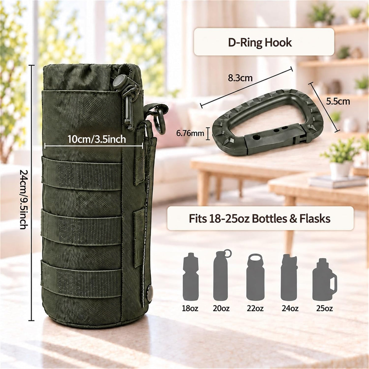 Tactical Water Bottle Pouch, Anti-Swing, MOLLE Belt Loop, 18-25oz