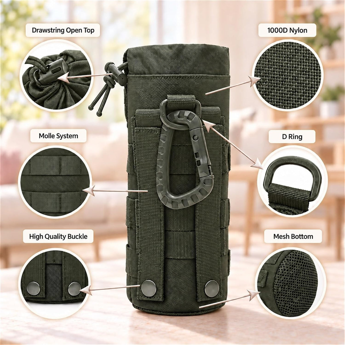 Tactical Water Bottle Pouch, Anti-Swing, MOLLE Belt Loop, 18-25oz