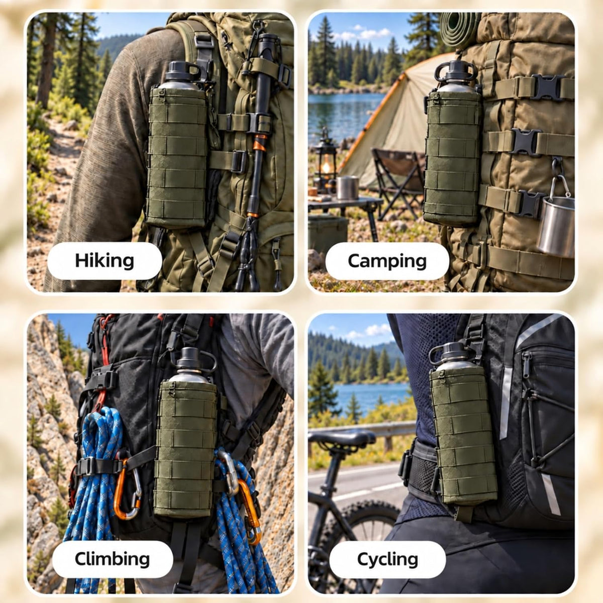 Tactical Water Bottle Pouch, Anti-Swing, MOLLE Belt Loop, 18-25oz