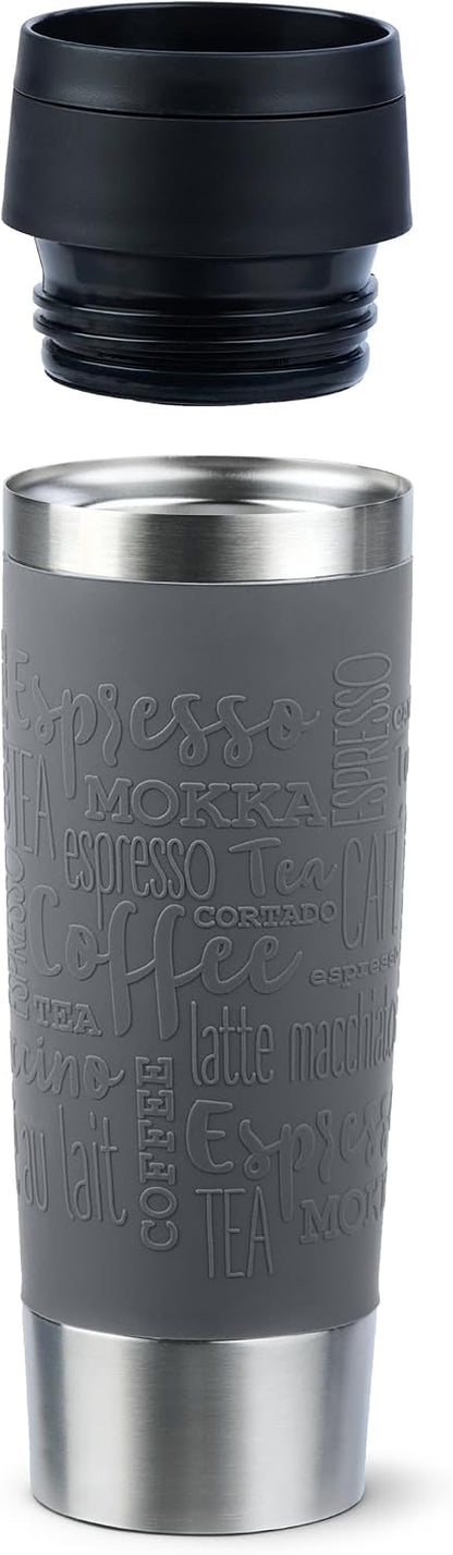 N20223 Travel Mug Classic Insulated Mug 0.5 Litres, Comfort Screw Cap, Stainless Steel, 6 Hours Hot and 12 Hours Cold, 100% Leak-Proof, Dishwasher Safe, 360° Drinking Opening, Dark Grey